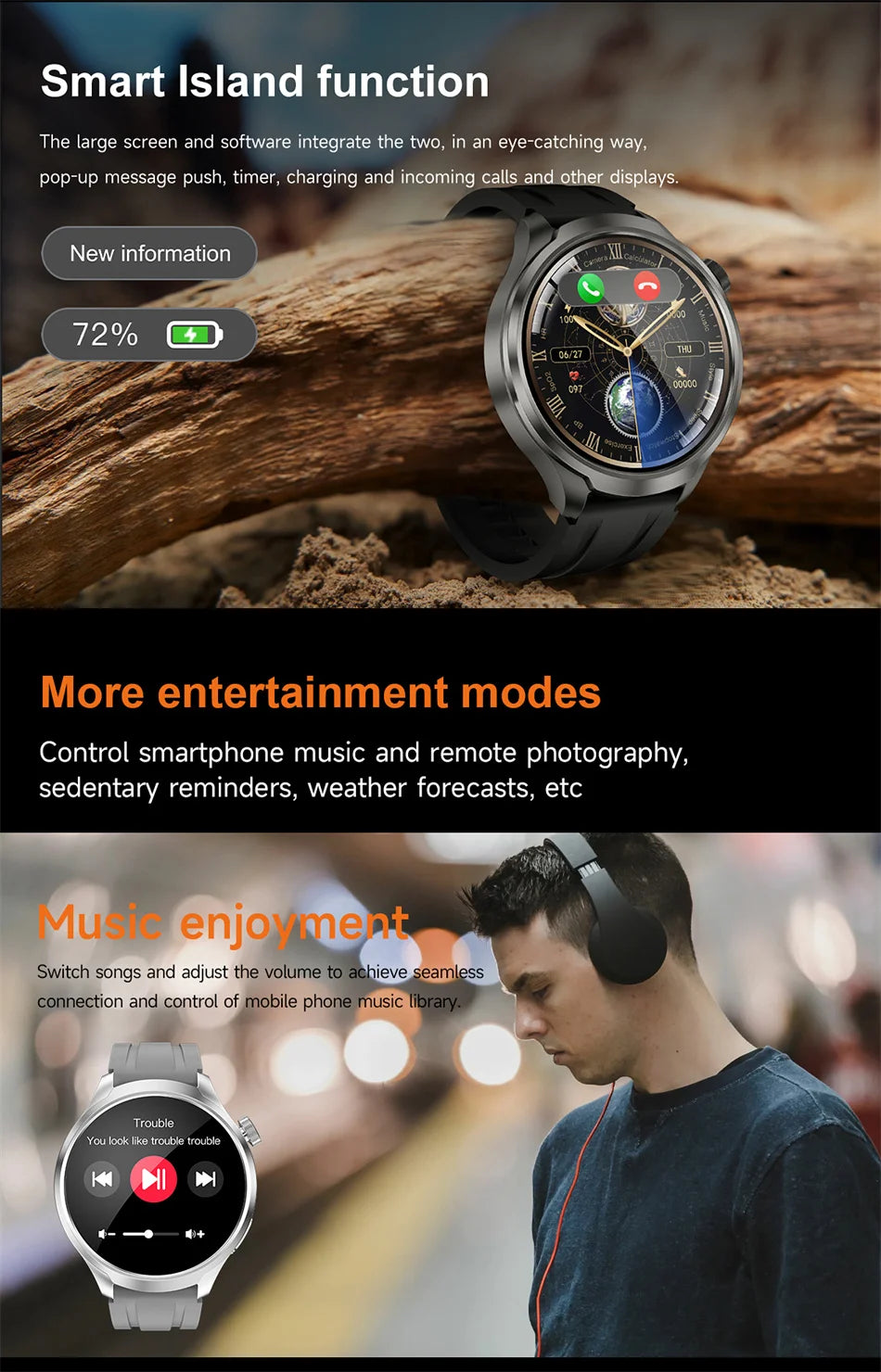 For HUAWEI Outdoor Sports Smart Watch Men 1.85" AMOLED Screen NFC GPS Compass Heart rate Waterproof Bluetooth Call SmartWatch