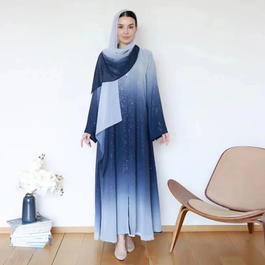 2024 Fashion Chiffon Abaya Kimono Dubai Muslim Cardigan with Scarf Abayas Dress Women Casual Robe Musulmane female Islam Clothes