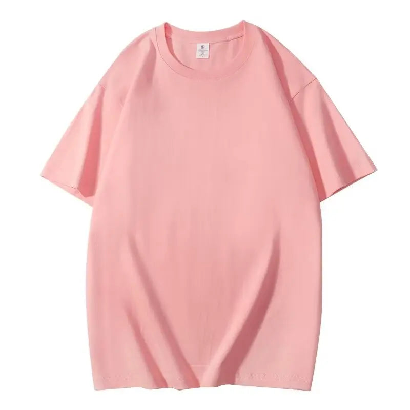 Pure Cotton Short-sleeved T-shirt Solid Color Round Neck Shirt Summer New Shoulder Ins FashionTrend Hong KongWind LoosePlus Size