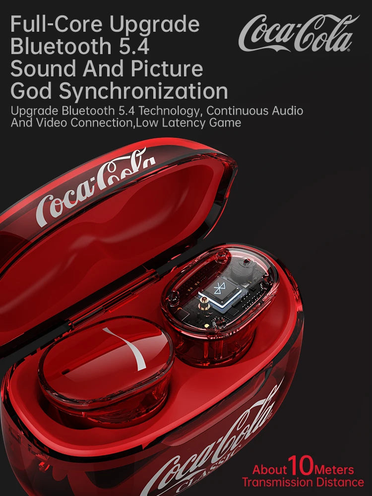 Coca-Cola Wireless Earphone Bluetooth 5.4 Noise Cancelling Air Pods Headset Microphone Low Latency for Xiaomi Apple Android T11