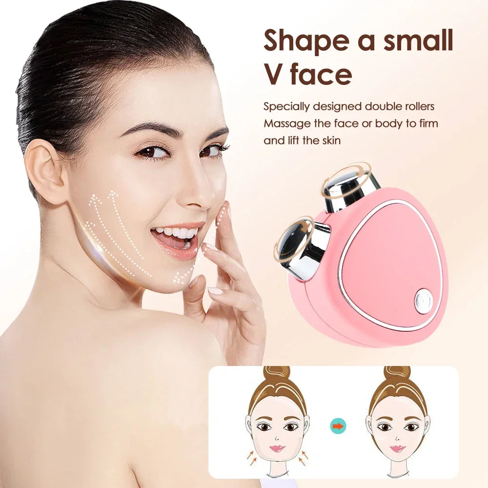 Mini EMS Facial Massage Roller Skin Care Double Chin Removal Microcurrent Face Lifting Anti Wrinkle Reducing Edema Beauty Device