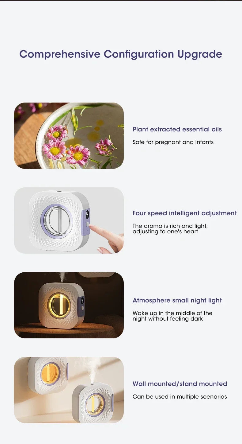 Smart Aroma Diffuser Air Purifier Digital Display Plant Essential Oils 4 Gears Wall Mount Tabletop USB Charging Living Room