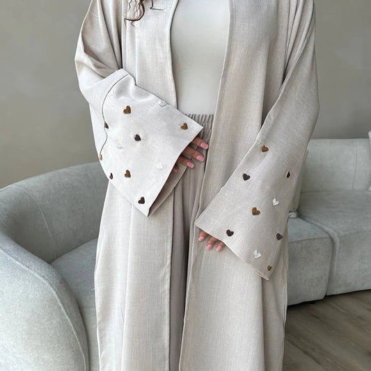 Fashion Love Embroidery Open Abaya for Women Dubai 2024 New Plain Kimono Muslim Türkiye Elegant Cardigan Gown Islam Clothing