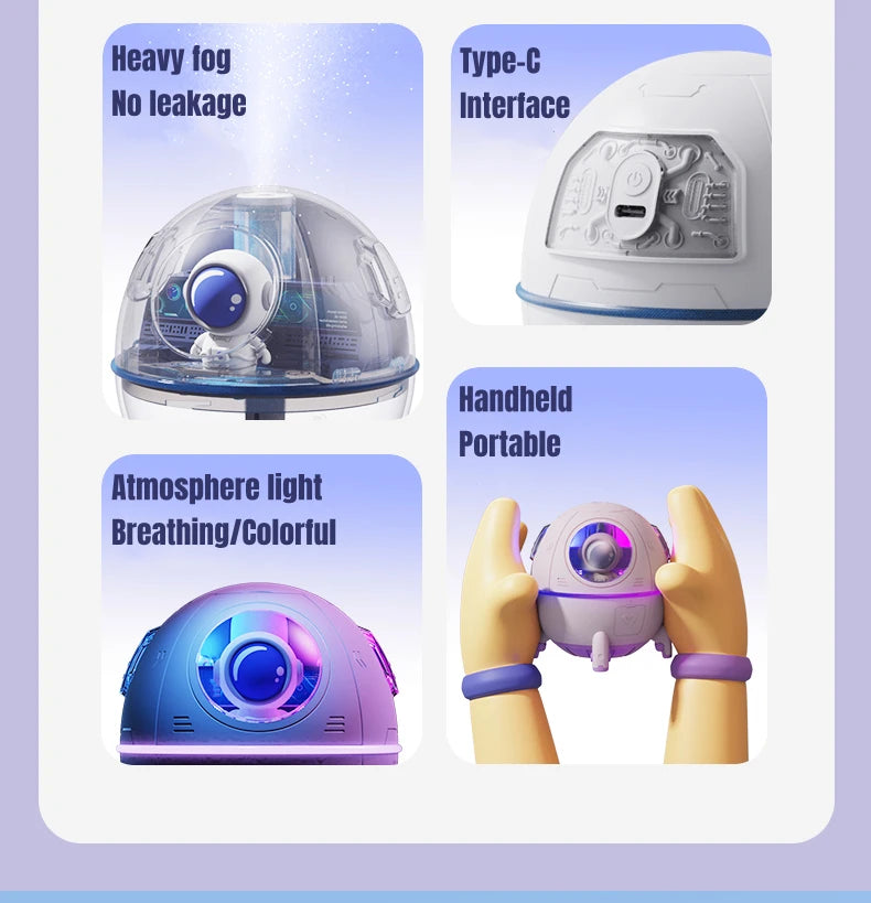 New Astronaut Air Humidifier 220ml With Night Light 1200mAh Battery  Rechargeable Home Aroma oil Diffuser Gift for Kids