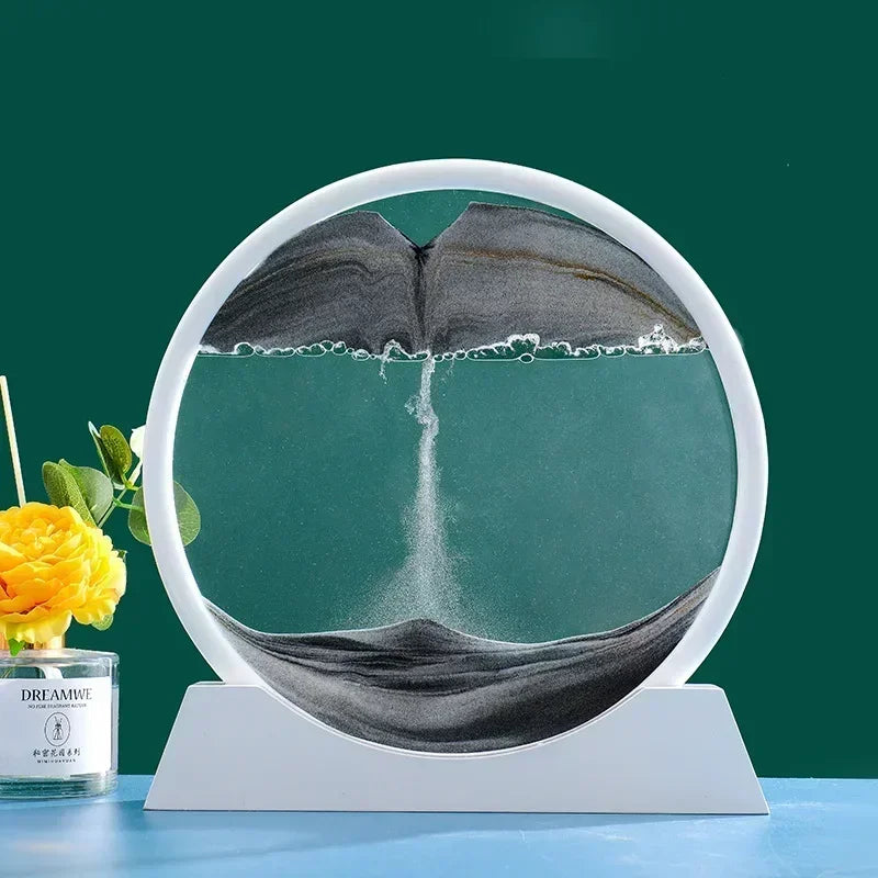 3D Moving Sand Art Picture Round Glass Deep Sea Sandscape Hourglass Quicksand Craft Flowing Sand Painting Office Home Decor Gift