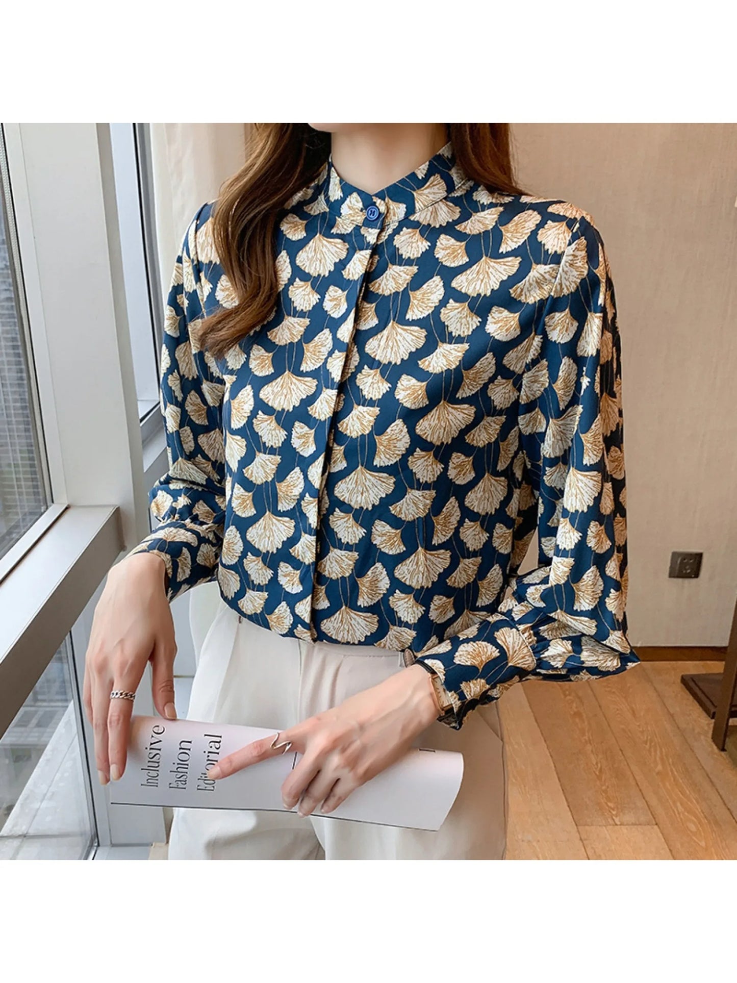 Fashion flower print shirts for ladies New elegant Women's Blouses 2024 Spring Summer Long Sleeve Button-Down Tops blusa mujer