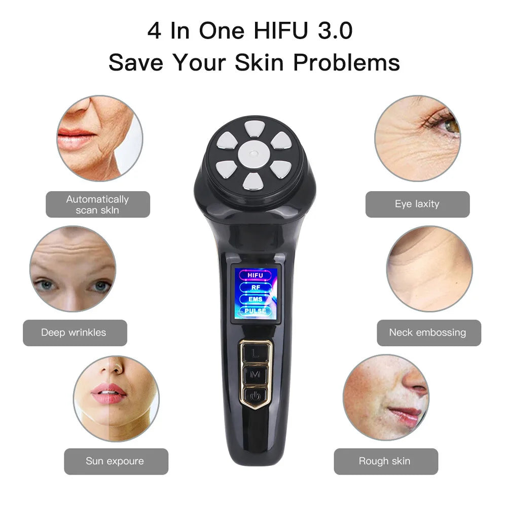 Mini Hifu 4 In1 Ultrasonic Machine Micro Current Face Lift Rejuvenating Wrinkle Resistant Firming Anti-Aging Beauty Device