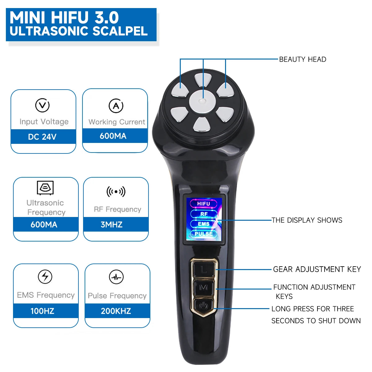 New Mini HIFU 4 in 1 RF Ultrasonic Facial Machine EMS Micro Current Lifting Firming Lifting Wrinkle Skin Care Machine Massager