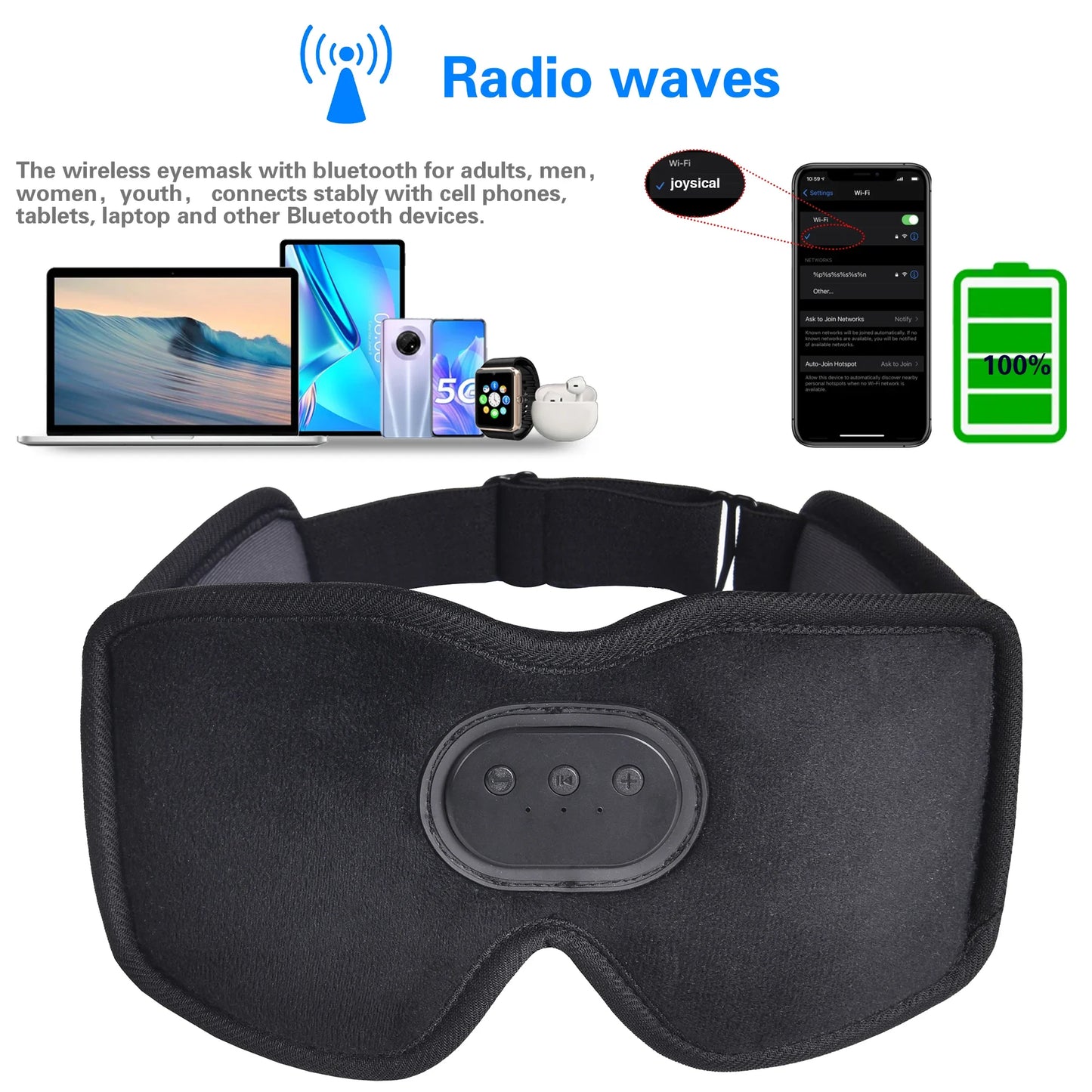 Sleeping Headphones Bluetooth Eye Mask Blackout 3D Contoured Cup Music Blindfold with Speaker for Travel Meditation Night Shift