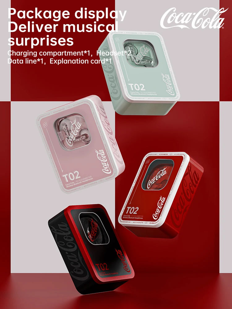 Coca-Cola Wireless Earbuds Bluetooth 5.3 Headphones Bass Stereo Ear Buds Waterproof Headset Noise Reduction Long Standby