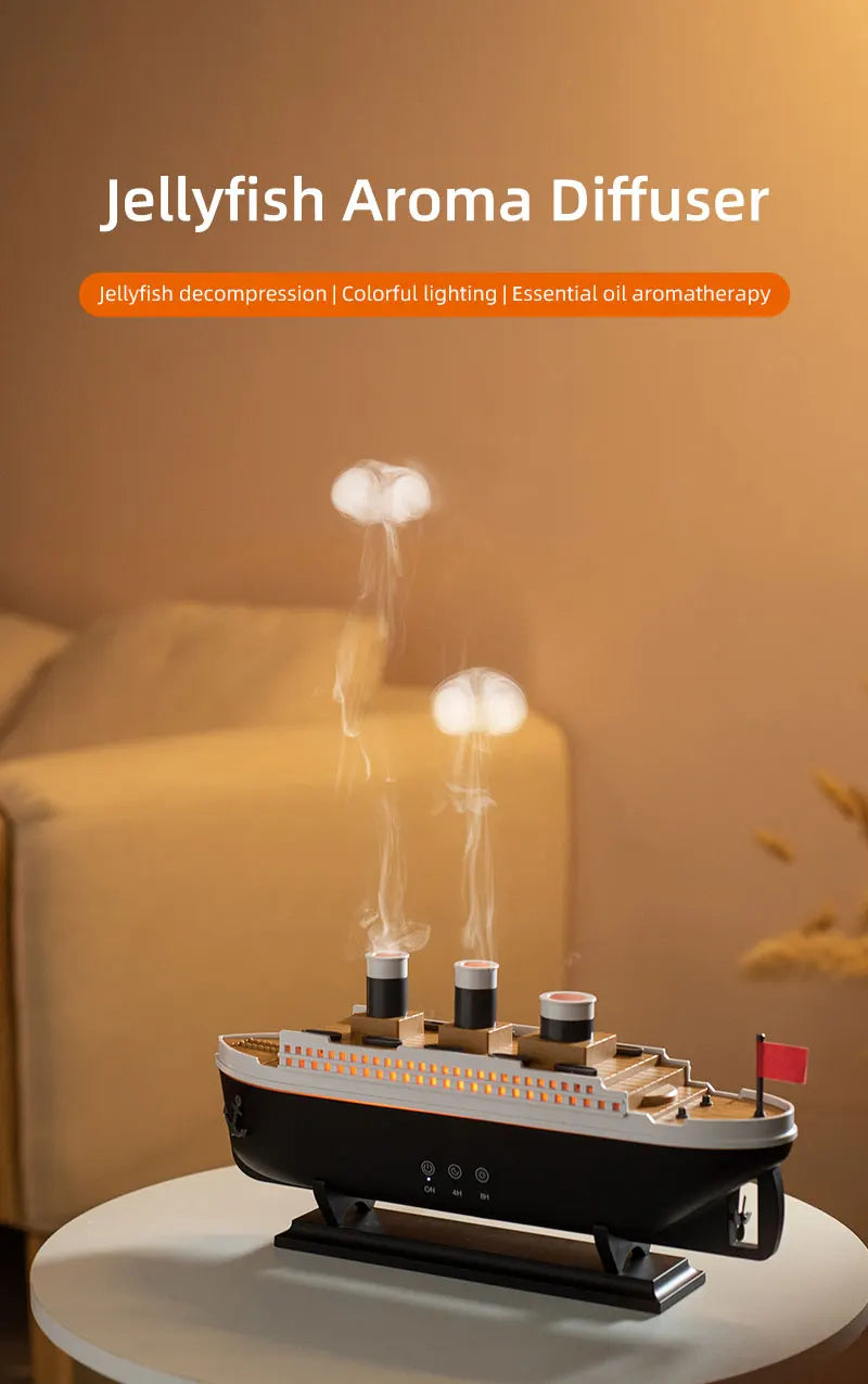 Essential Oil Diffuser, Ship Modelling Diffuser, Aromatherapy Diffuser Cool Mist Humidifier with Remote Control