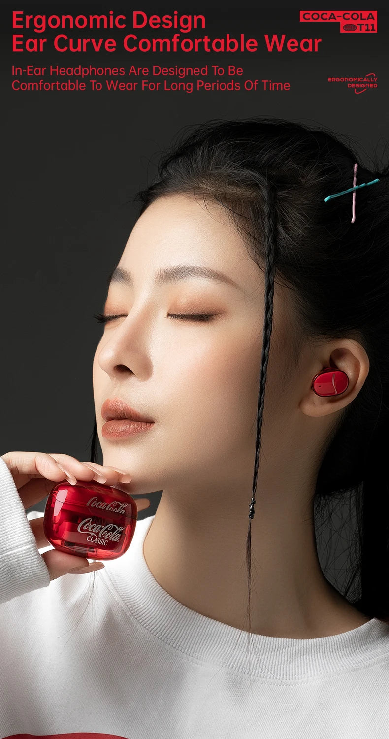 Coca-Cola Wireless Earphone Bluetooth 5.4 Noise Cancelling Air Pods Headset Microphone Low Latency for Xiaomi Apple Android T11