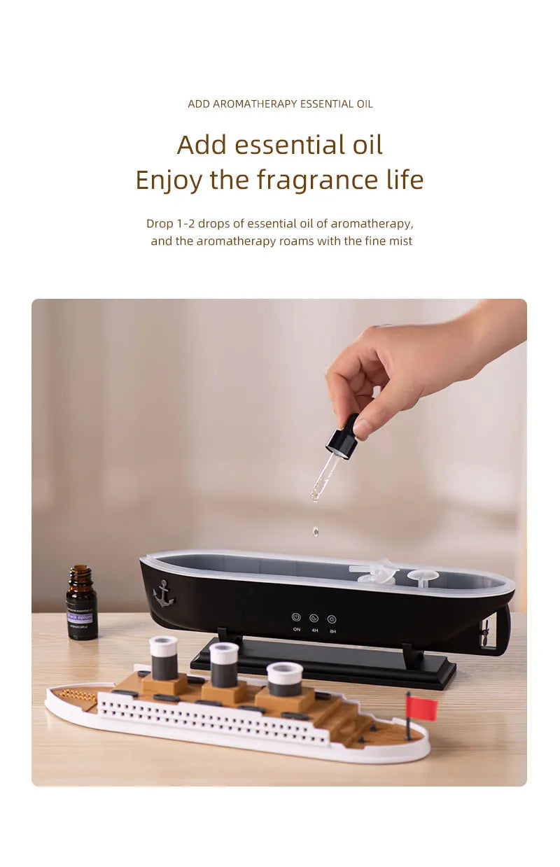 Essential Oil Diffuser, Ship Modelling Diffuser, Aromatherapy Diffuser Cool Mist Humidifier with Remote Control