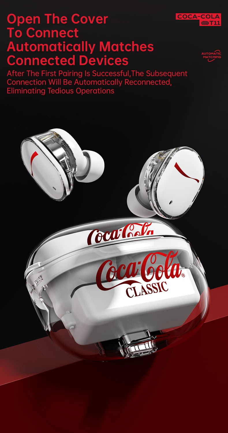 Coca-Cola Wireless Earphone Bluetooth 5.4 Noise Cancelling Air Pods Headset Microphone Low Latency for Xiaomi Apple Android T11