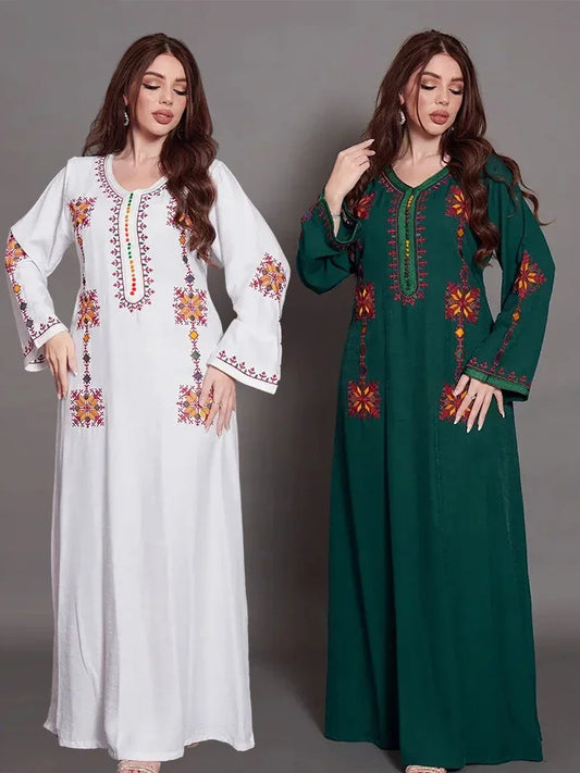 Elegant Embroidery Muslim Dress for Women Jalabiya Abaya Ramadan Long Dresses Abayas Woman Kimono Robe Moroccan Caftan Vestidos