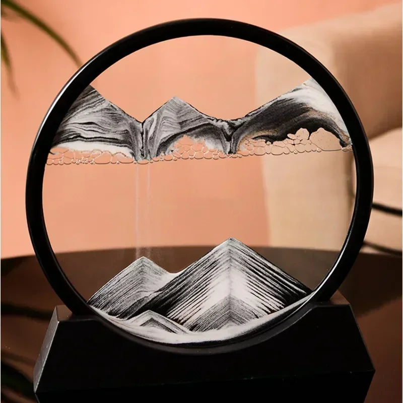 3D Moving Sand Art Picture Round Glass Deep Sea Sandscape Hourglass Quicksand Craft Flowing Sand Painting Office Home Decor Gift