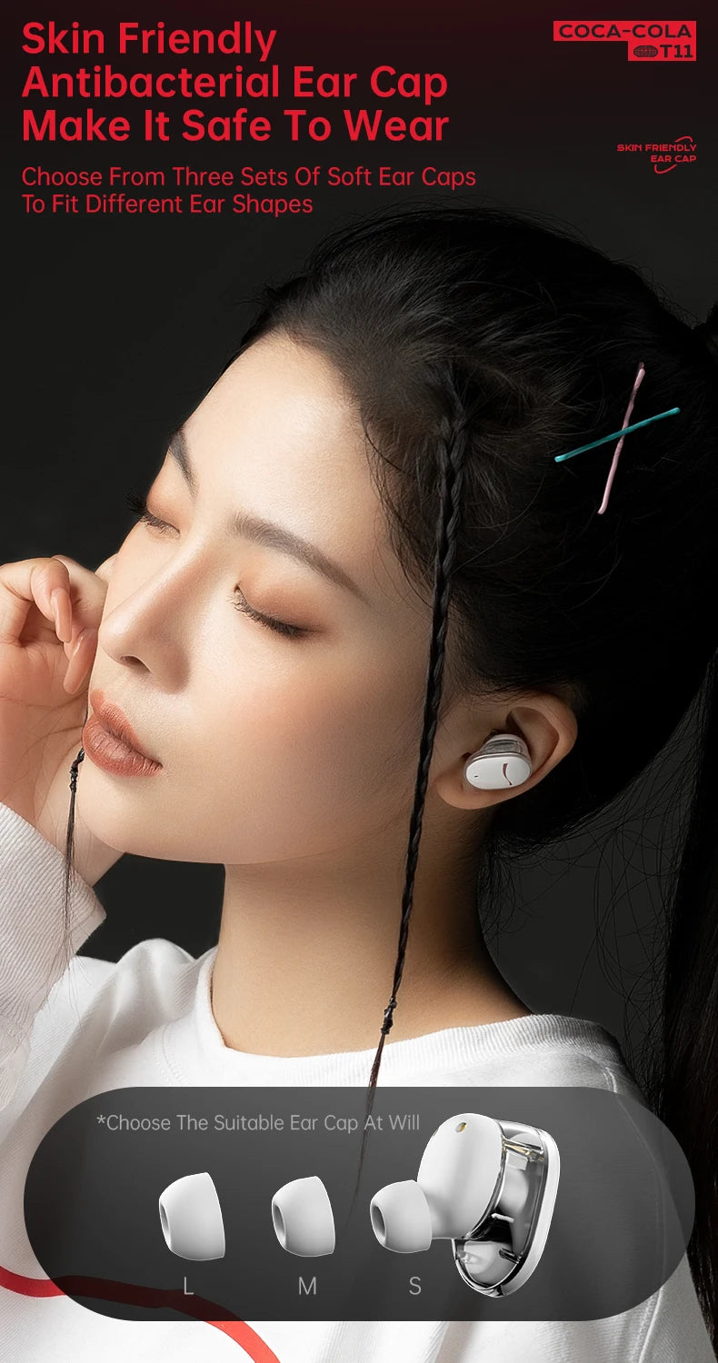 Coca-Cola Wireless Earphone Bluetooth 5.4 Noise Cancelling Air Pods Headset Microphone Low Latency for Xiaomi Apple Android T11