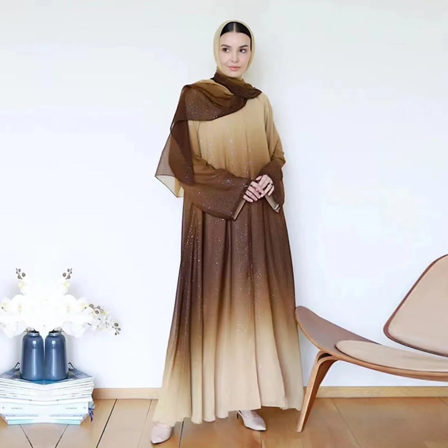 2024 Fashion Chiffon Abaya Kimono Dubai Muslim Cardigan with Scarf Abayas Dress Women Casual Robe Musulmane female Islam Clothes