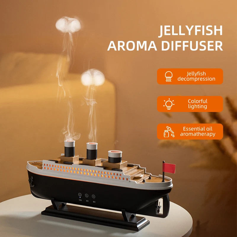 Essential Oil Diffuser, Ship Modelling Diffuser, Aromatherapy Diffuser Cool Mist Humidifier with Remote Control