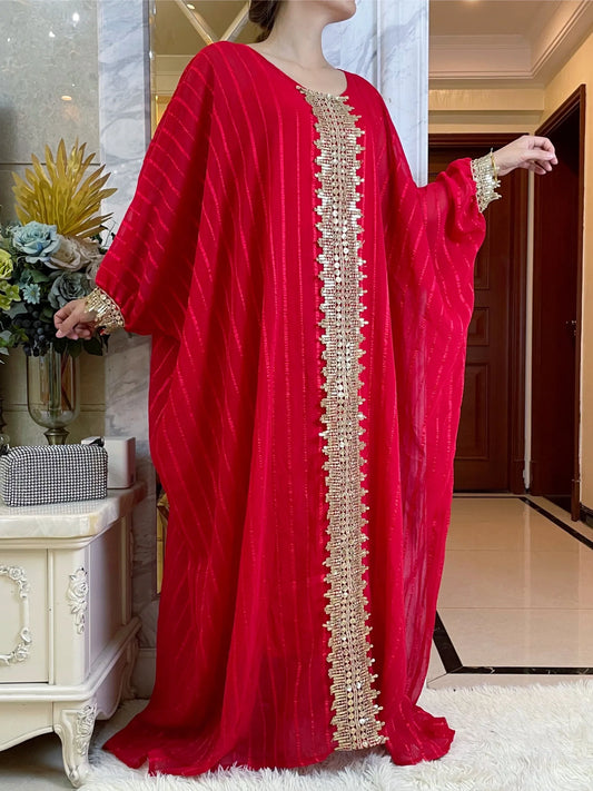 2023Free Size African Chiffon Dresses For Women Dashiki Traditional Kaftan Robe Elegant Wedding Party Dress Ramadan Dubai Abaya